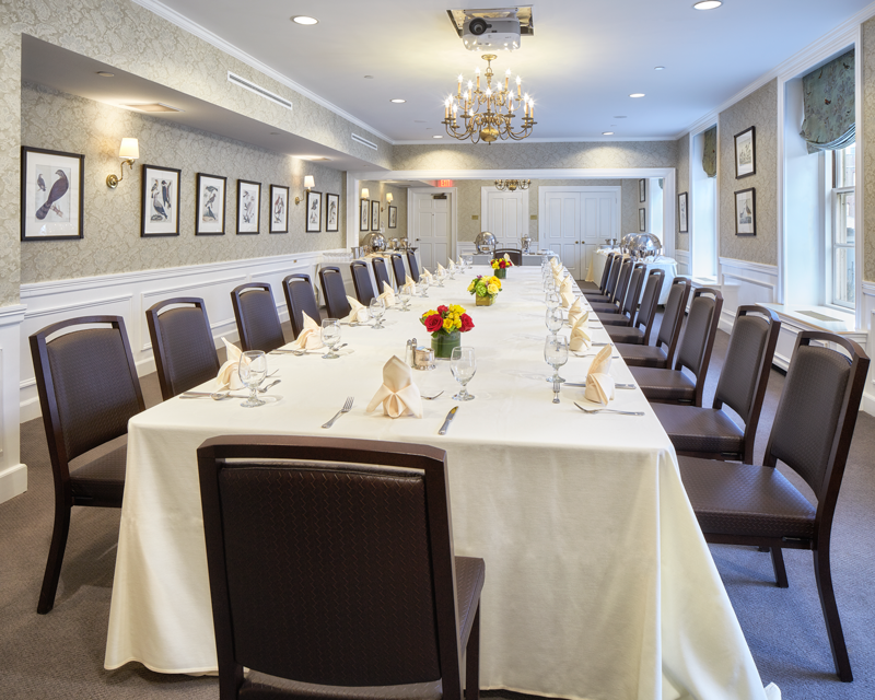 Brightly Lit Dining Room with Chandelier